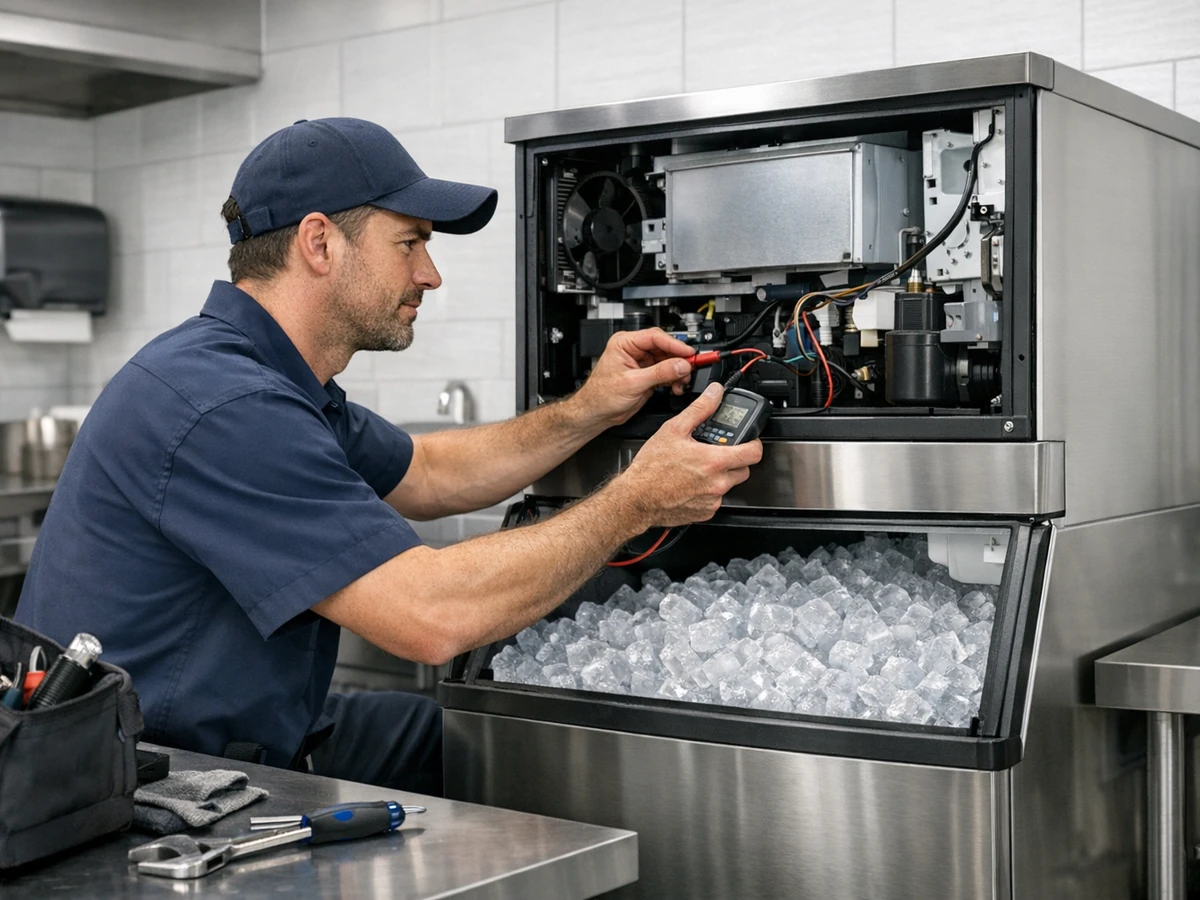Technician servicing a commercial ice machine